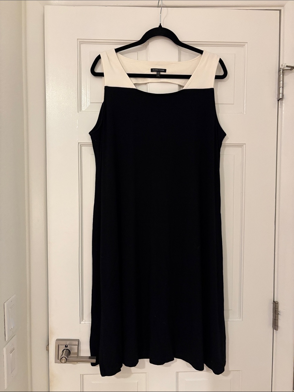 Eileen Fisher Black Dress with White Yoke Detail